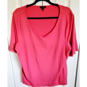 Talbots XL‎ Women Top Pink/Salmon Short Sleeve Pullover Shirt Heavy V-Neck